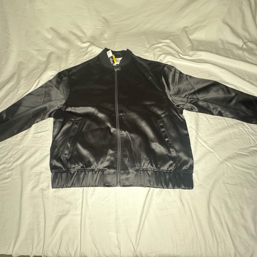 Source Unknown Black Satin Bomber Jacket